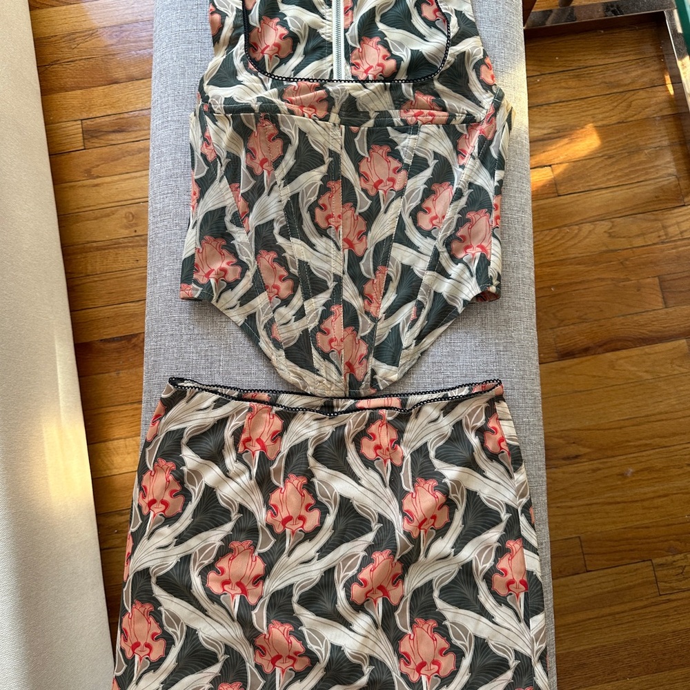 Miaou Black and Pink Floral Skirt Set